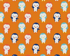 Preview wallpaper penguins, cute, funny, pattern, colorful