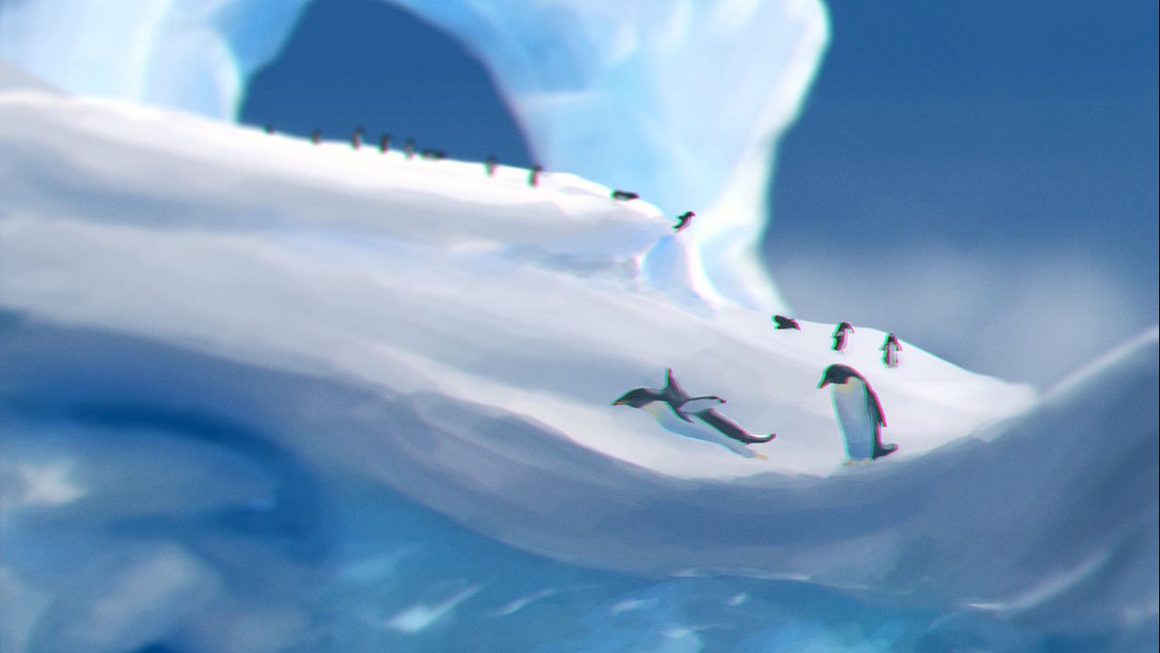 Wallpaper penguins, ice, ice floes, snow, art