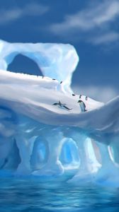 Preview wallpaper penguins, ice, ice floes, snow, art