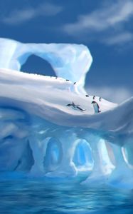 Preview wallpaper penguins, ice, ice floes, snow, art