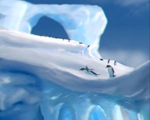 Preview wallpaper penguins, ice, ice floes, snow, art