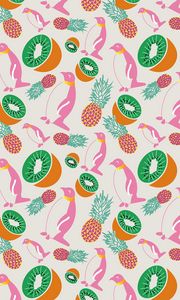 Preview wallpaper penguins, pineapples, kiwi, pattern, art