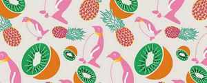 Preview wallpaper penguins, pineapples, kiwi, pattern, art