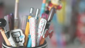 Preview wallpaper pens, pencils, stand, colorful, blur