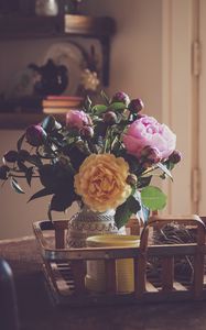 Preview wallpaper peonies, flowers, bouquet, vase, aesthetics