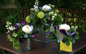 Preview wallpaper peonies, lisianthus russell, hydrangea, flowers, bouquets, design, composition