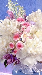 Preview wallpaper peonies, roses, flowers, song, flower, decoration