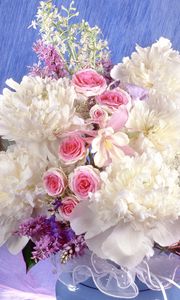 Preview wallpaper peonies, roses, flowers, song, flower, decoration