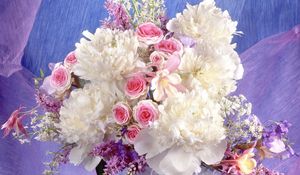 Preview wallpaper peonies, roses, flowers, song, flower, decoration