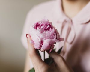 Preview wallpaper peony, flower, hand, tenderness