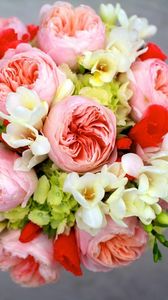 Preview wallpaper peony, freesia, hydrangea, lisianthus russell, bouquet