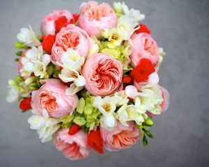 Preview wallpaper peony, freesia, hydrangea, lisianthus russell, bouquet