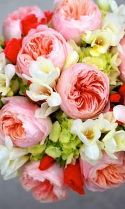 Preview wallpaper peony, freesia, hydrangea bouquet, arrangement, flowers