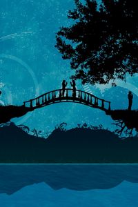 Preview wallpaper people, bridge, trees, romance, silhouette