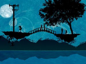 Preview wallpaper people, bridge, trees, romance, silhouette