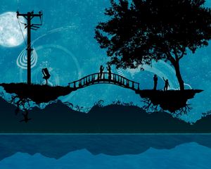 Preview wallpaper people, bridge, trees, romance, silhouette