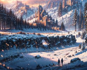 Preview wallpaper people, castle, mountains, snow, winter, art