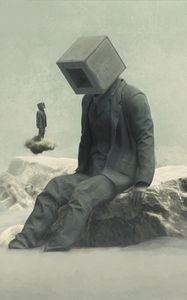 Preview wallpaper people, cubes, pose, stone, fog, art