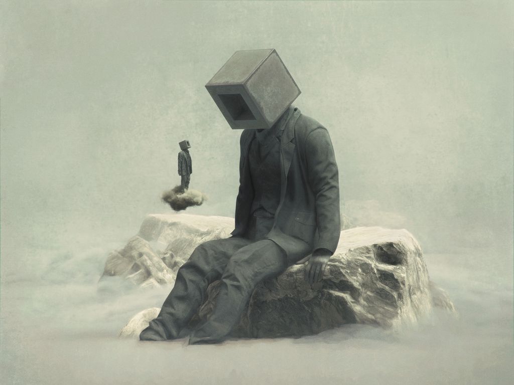1024x768 Wallpaper people, cubes, stones, fantasy, art