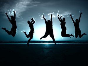 Preview wallpaper people, jump, happiness, beach, shadow, image