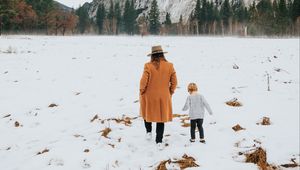 Preview wallpaper people, mountain, snow, winter, nature, walk