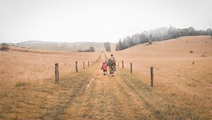 Preview wallpaper people, path, walk, road, field