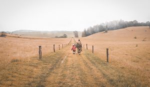 Preview wallpaper people, path, walk, road, field