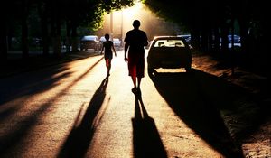 Preview wallpaper people, road, shadow, night, cars, silhouette