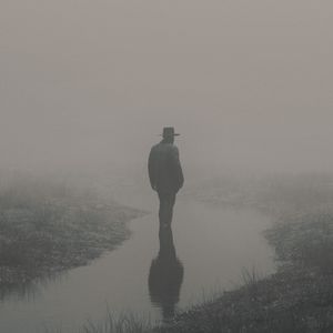 Preview wallpaper people, silhouette, river, fog, alone, art