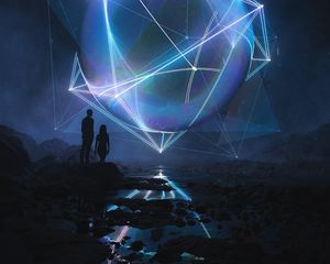 Preview wallpaper people, silhouettes, ball, glow, illusion, dark