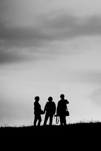 Preview wallpaper people, silhouettes, friends, black and white, dark