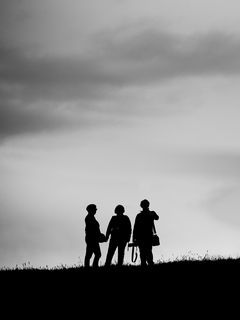 Download wallpaper 240x320 people, silhouettes, friends, black and white,  dark old mobile, cell phone, smartphone hd background