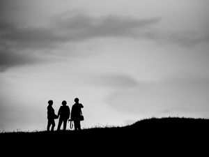 Preview wallpaper people, silhouettes, friends, black and white, dark