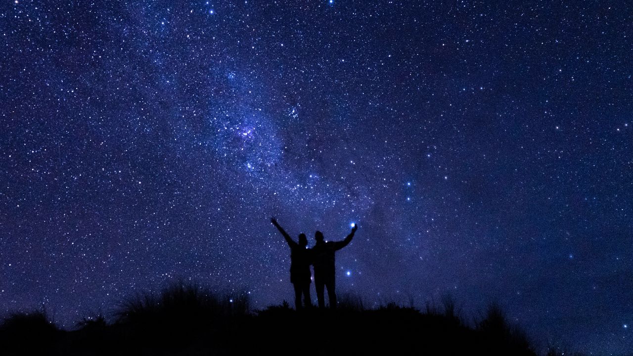 Wallpaper people, silhouettes, starry sky, night, dark