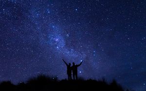 Preview wallpaper people, silhouettes, starry sky, night, dark