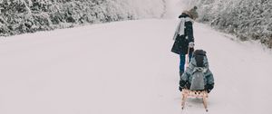 Preview wallpaper people, sleds, snow, winter, fun