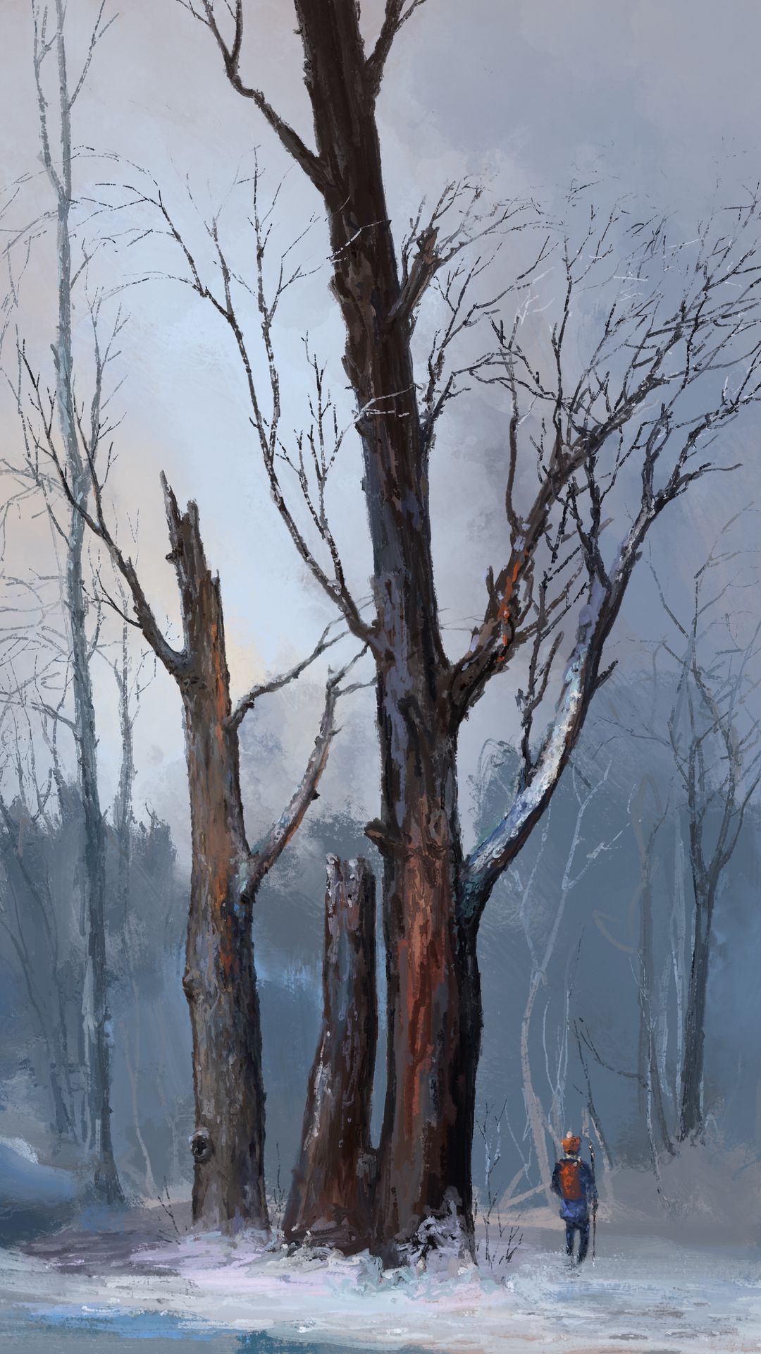 1080x1920 Wallpaper people, trees, forest, winter, art