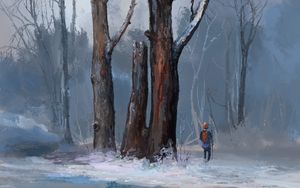 Preview wallpaper people, trees, forest, winter, art