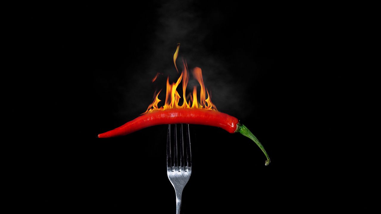 Wallpaper pepper, chile, fire, searing, fork