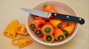 Preview wallpaper pepper, knife, vegetables