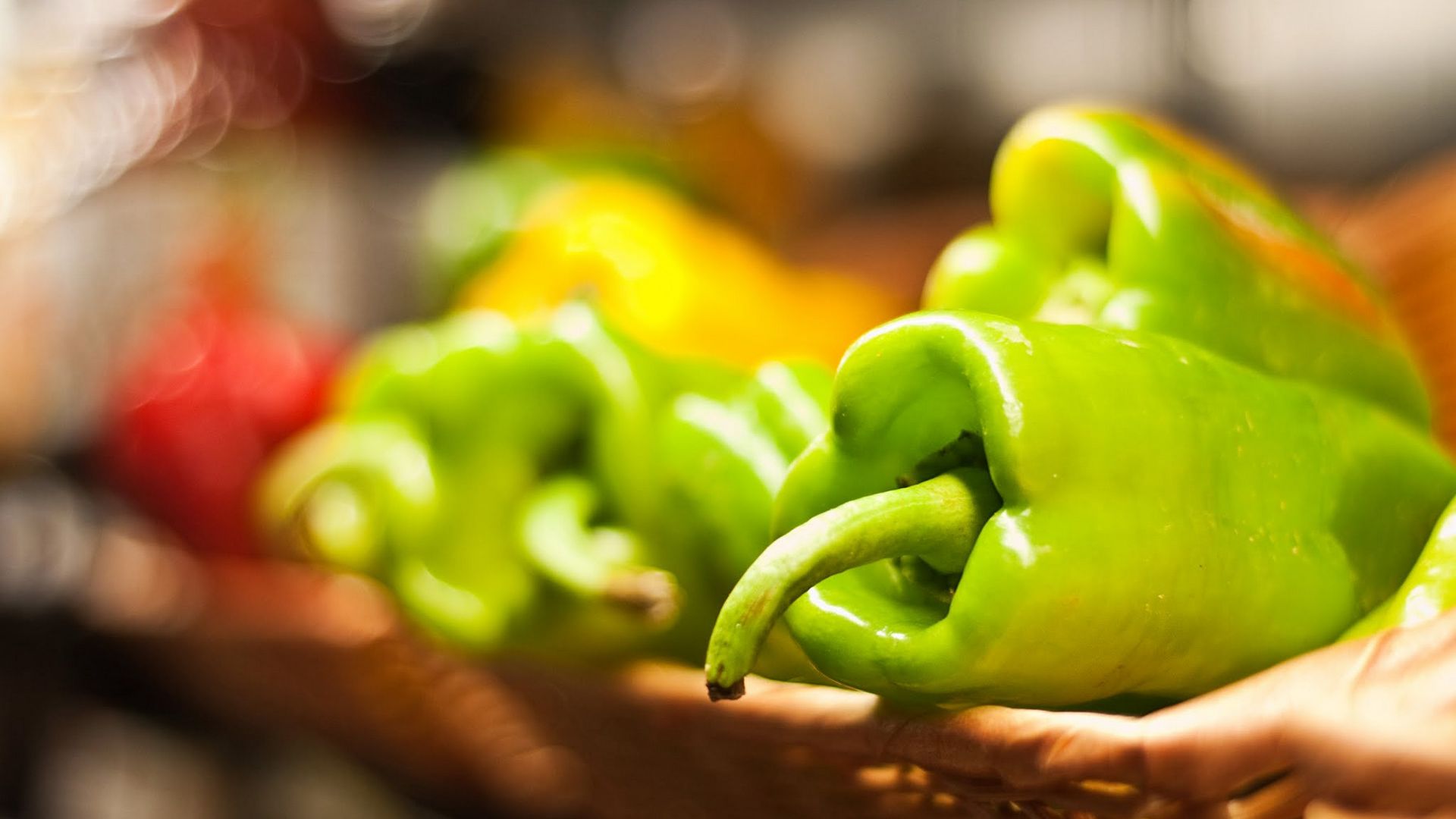 Download wallpaper 1920x1080 pepper, vegetable, basket, blur full hd ...