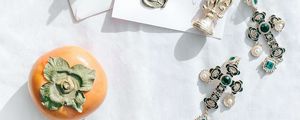 Preview wallpaper persimmon, fruits, crosses, earrings, jewelry, aesthetics