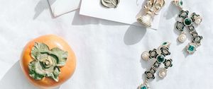 Preview wallpaper persimmon, fruits, crosses, earrings, jewelry, aesthetics