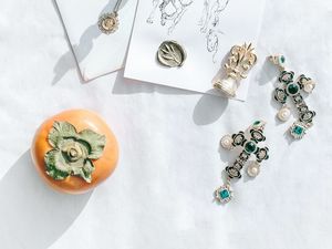Preview wallpaper persimmon, fruits, crosses, earrings, jewelry, aesthetics