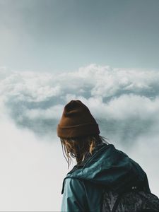 Preview wallpaper person, clouds, height, overview, view