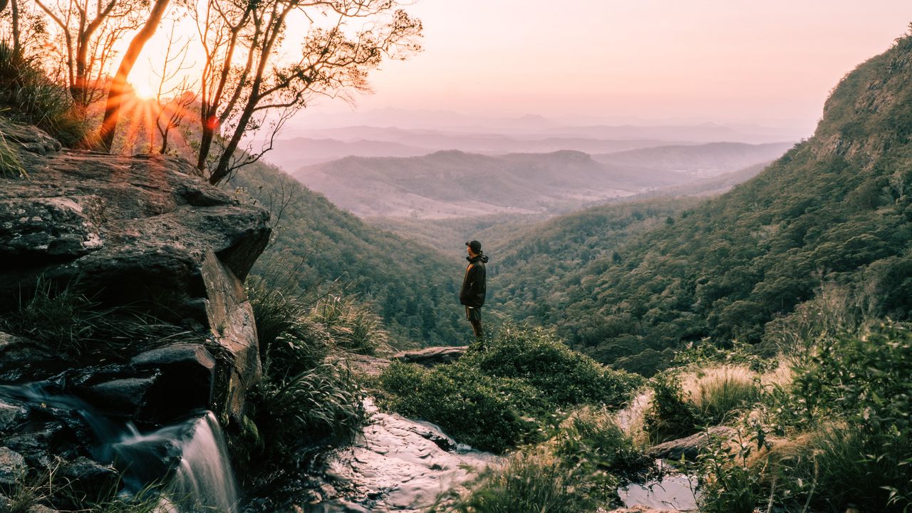 Wallpaper person, mountains, fog, nature, landscape