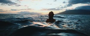 Preview wallpaper person, sea, waves, water, sunset