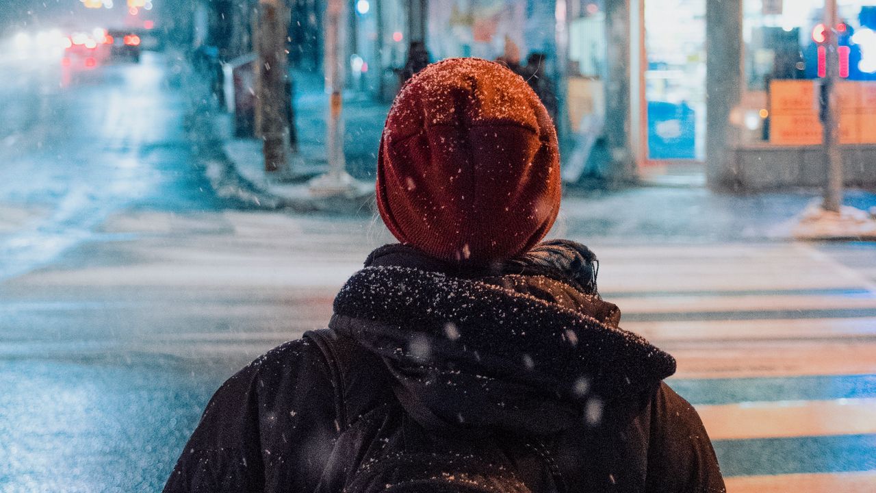 Wallpaper person, street, night, snow, city