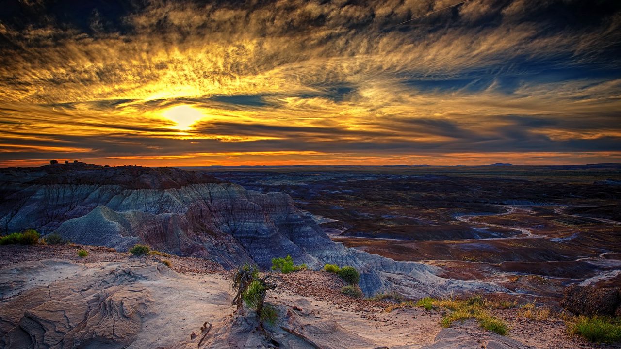 Wallpaper petrified forest, arizona, sunset, hdr