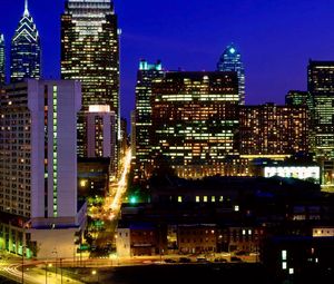 Preview wallpaper philadelphia, pennsylvania, skyscrapers, night, sky, metropolis